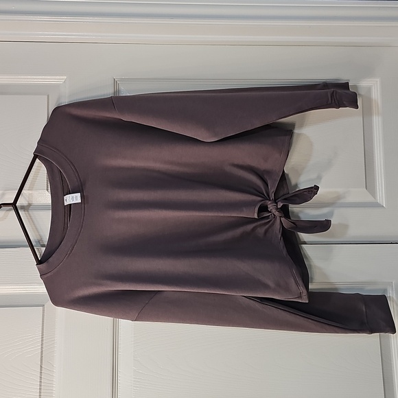 NWT 90 DEGREE BY REFLEX Brushed Terry Tie Hem Pullover Mocha Large - Picture 4 of 13